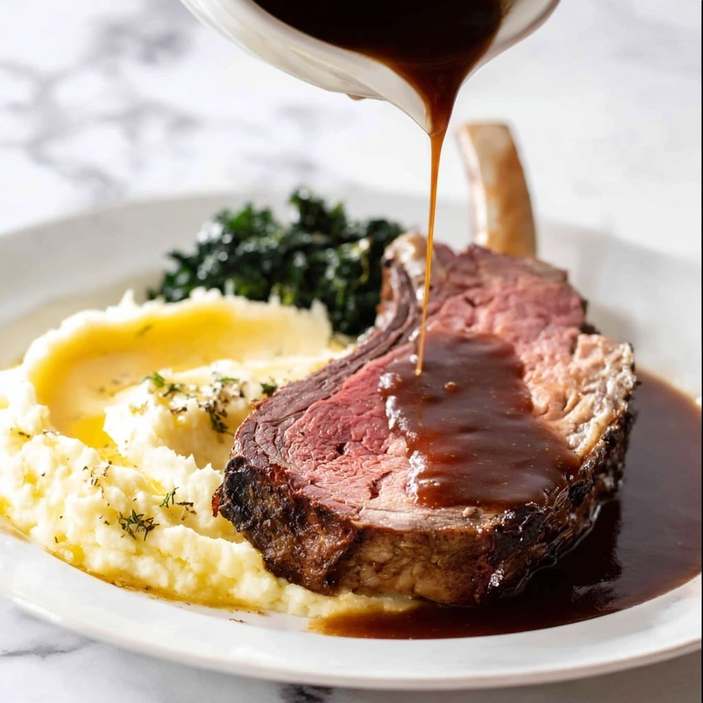 Juiciest Oven-Roasted Prime Rib with Garlic Herb Butter and Red Wine Sauce Recipe - Recipe Image