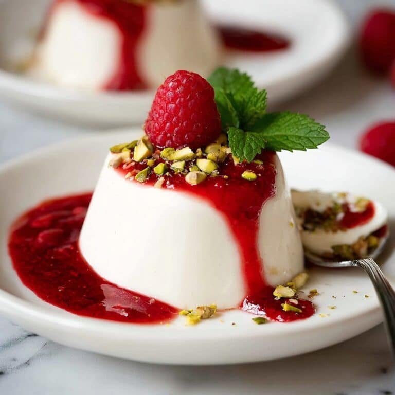 Creamy Vanilla Panna Cotta with Raspberry Coulis and Pistachio Garnish Recipe